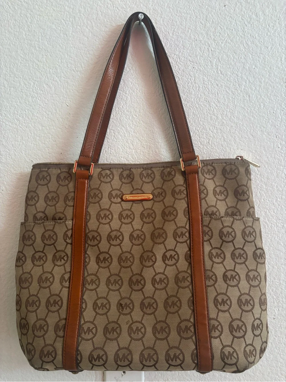 Michael Kors Tan and Brown Signature MK Tote